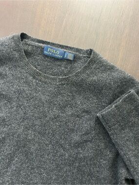 Polo Ralph Lauren Gray Knit Sweater Small S/P Tonal Cashmere Wool Logo Crewneck